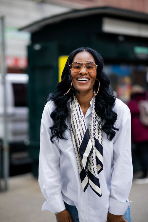 AR SIGNATURE SILK SCARF CREAM WITH BLACK MONOGRAM