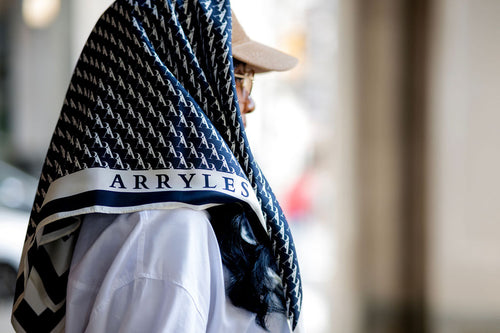 AR SIGNATURE SILK SCARF BLACK WITH CREAM MONOGRAM